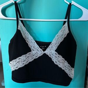 Out From Under Black and Off White Lace Tank Top